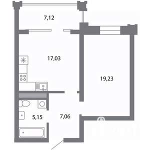 1-к квартира, строящийся дом, 52м2, 2/5 этаж