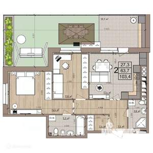 2-к квартира, вторичка, 103м2, 1/9 этаж