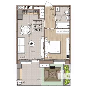 1-к квартира, строящийся дом, 60м2, 1/8 этаж