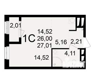 1-к квартира, вторичка, 26м2, 22/23 этаж