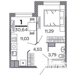 1-к квартира, строящийся дом, 31м2, 6/25 этаж
