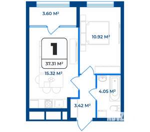 1-к квартира, строящийся дом, 37м2, 1/9 этаж