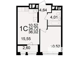1-к квартира, вторичка, 35м2, 15/25 этаж