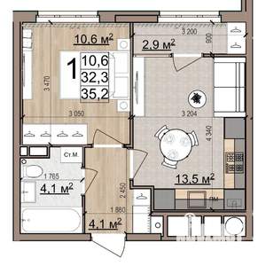 1-к квартира, вторичка, 35м2, 15/25 этаж