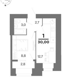 1-к квартира, вторичка, 29м2, 9/16 этаж