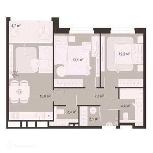 2-к квартира, вторичка, 65м2, 7/9 этаж