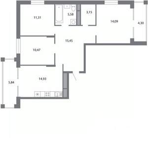 3-к квартира, строящийся дом, 80м2, 4/5 этаж