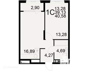 1-к квартира, вторичка, 41м2, 2/22 этаж