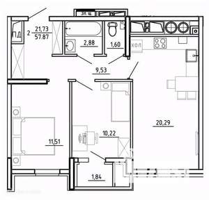 2-к квартира, вторичка, 58м2, 1/26 этаж
