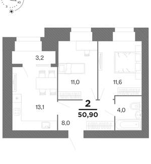 2-к квартира, вторичка, 49м2, 13/16 этаж