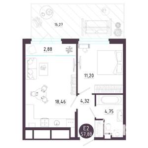 1-к квартира, вторичка, 58м2, 1/18 этаж