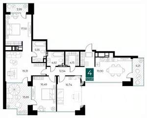 4-к квартира, вторичка, 124м2, 7/13 этаж