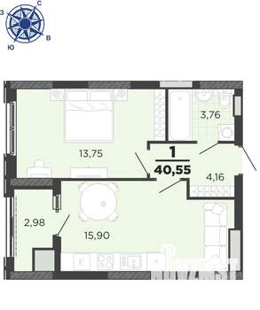 1-к квартира, вторичка, 41м2, 7/25 этаж