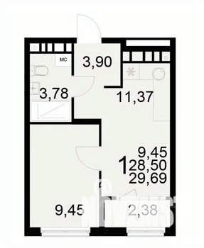 1-к квартира, вторичка, 30м2, 10/22 этаж