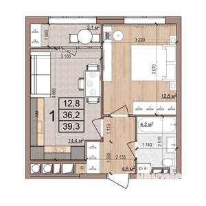 1-к квартира, вторичка, 39м2, 7/16 этаж