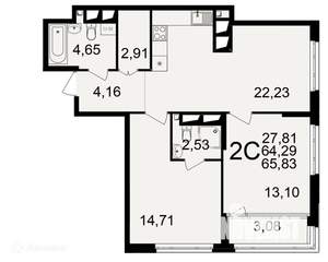 2-к квартира, вторичка, 66м2, 14/26 этаж