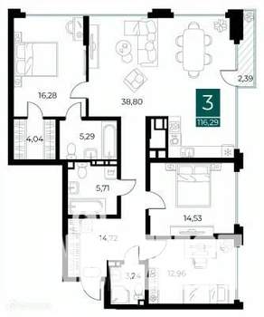 3-к квартира, вторичка, 116м2, 4/14 этаж