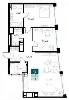 2-к квартира, вторичка, 91м2, 9/13 этаж