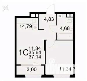 1-к квартира, вторичка, 37м2, 2/22 этаж
