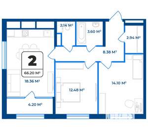 2-к квартира, строящийся дом, 66м2, 9/9 этаж