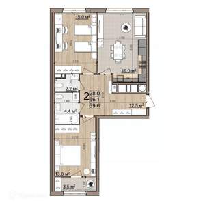 2-к квартира, вторичка, 70м2, 19/26 этаж