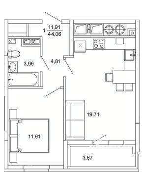 1-к квартира, вторичка, 44м2, 14/26 этаж