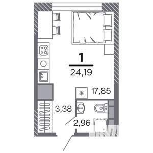 1-к квартира, строящийся дом, 24м2, 12/25 этаж