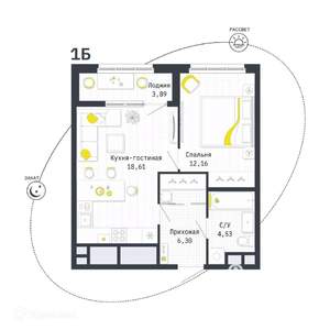 1-к квартира, вторичка, 44м2, 13/26 этаж