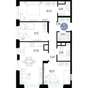 3-к квартира, вторичка, 66м2, 3/14 этаж
