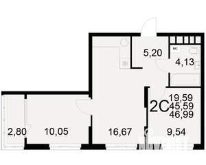 2-к квартира, вторичка, 46м2, 8/21 этаж