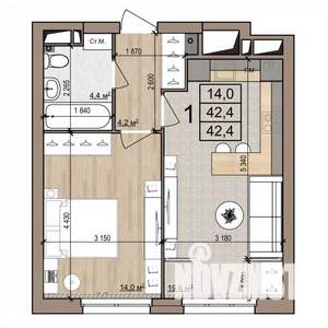 1-к квартира, вторичка, 42м2, 22/25 этаж