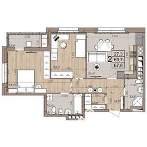 2-к квартира, вторичка, 68м2, 2/9 этаж