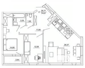 2-к квартира, вторичка, 75м2, 10/26 этаж