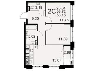 2-к квартира, вторичка, 57м2, 3/10 этаж