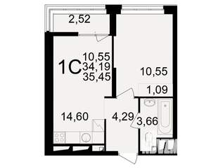 1-к квартира, вторичка, 34м2, 19/25 этаж