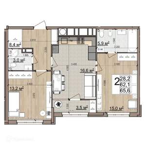2-к квартира, вторичка, 66м2, 19/26 этаж