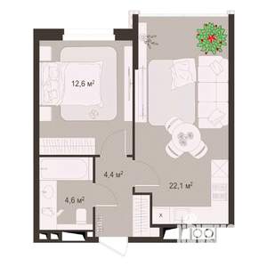 1-к квартира, строящийся дом, 44м2, 5/8 этаж