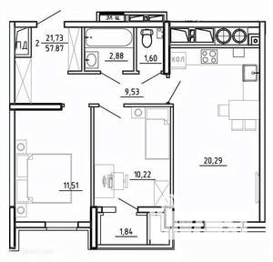 2-к квартира, вторичка, 58м2, 1/26 этаж