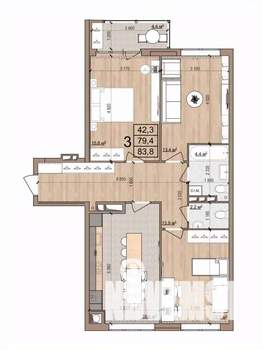 3-к квартира, вторичка, 84м2, 6/17 этаж