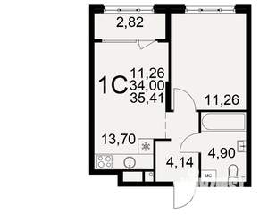 1-к квартира, вторичка, 34м2, 1/22 этаж