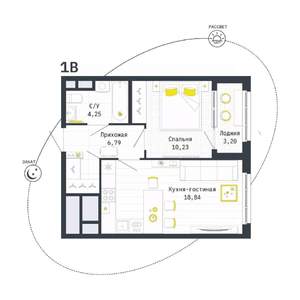 1-к квартира, строящийся дом, 42м2, 5/25 этаж