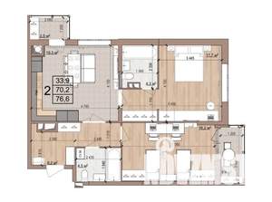 2-к квартира, вторичка, 77м2, 11/17 этаж