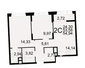 2-к квартира, вторичка, 54м2, 5/25 этаж
