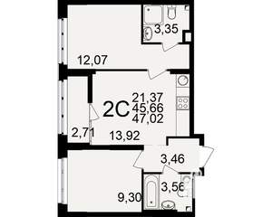 2-к квартира, вторичка, 46м2, 4/25 этаж