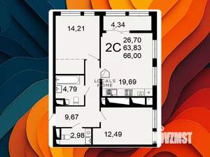 1-к квартира, вторичка, 66м2, 22/26 этаж