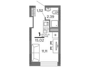 Студия квартира, вторичка, 15м2, 19/25 этаж