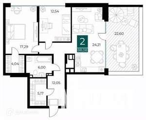 2-к квартира, вторичка, 88м2, 2/14 этаж