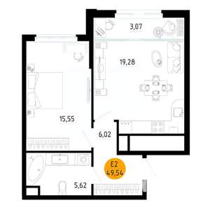 1-к квартира, вторичка, 50м2, 23/25 этаж