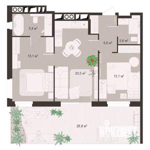 2-к квартира, строящийся дом, 93м2, 1/8 этаж