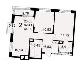 2-к квартира, вторичка, 64м2, 3/24 этаж